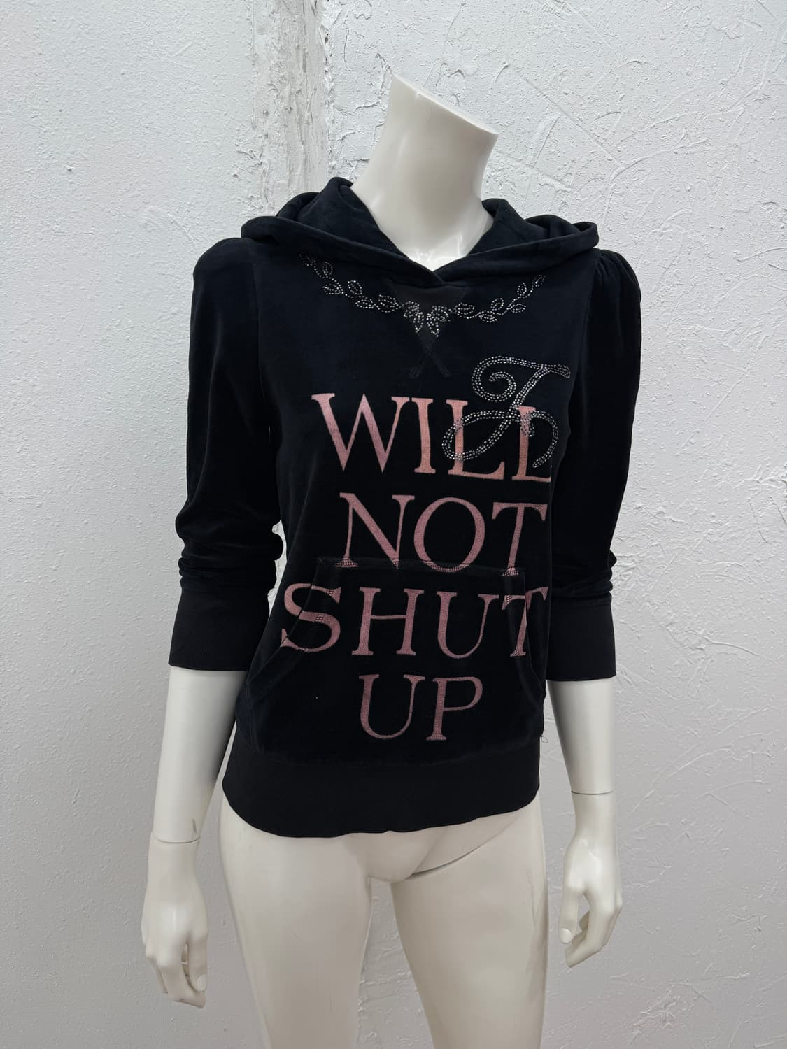 빈티지 Juicy Couture 블랙 로고 벨벳 후드티 상품이미지1