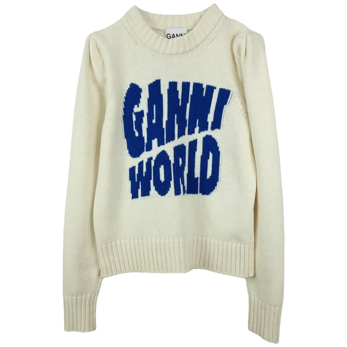[가니] 레터링 빅로고 퍼프 슬리브 모크넥 니트 아이보리 P01584 상품이미지2