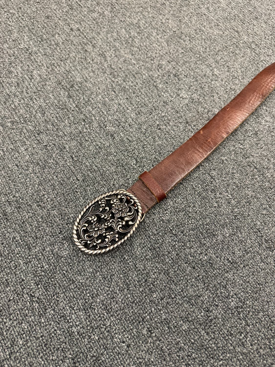 Vintage 패턴 버클 웨스턴 브라운 가죽벨트 상품이미지2