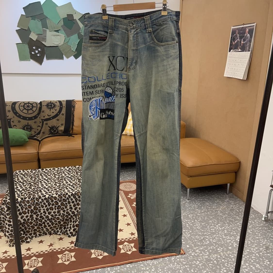 푸부 올드스쿨 레트로 스트릿 언발 프린팅 데님팬츠 32인치 C08953 상품이미지3