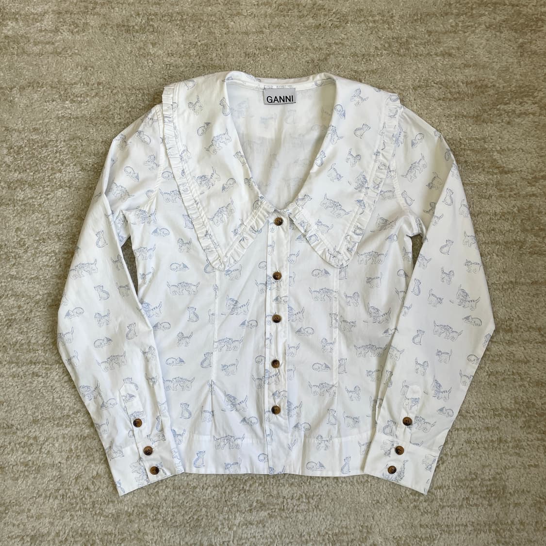 가니 GANNI 오가닉 코튼 프린트 포플린 V넥 셔츠 상품이미지1