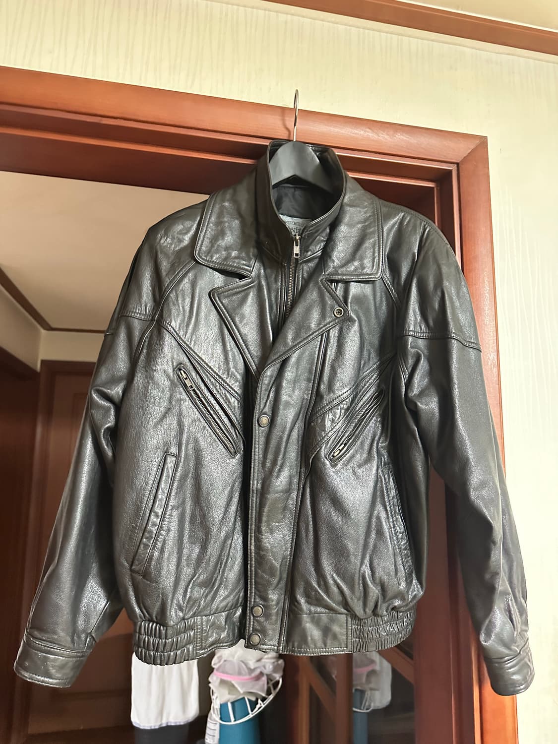 빈티지 소가죽 더블 카라 블루종 블랙 XL 사이즈 상품이미지1