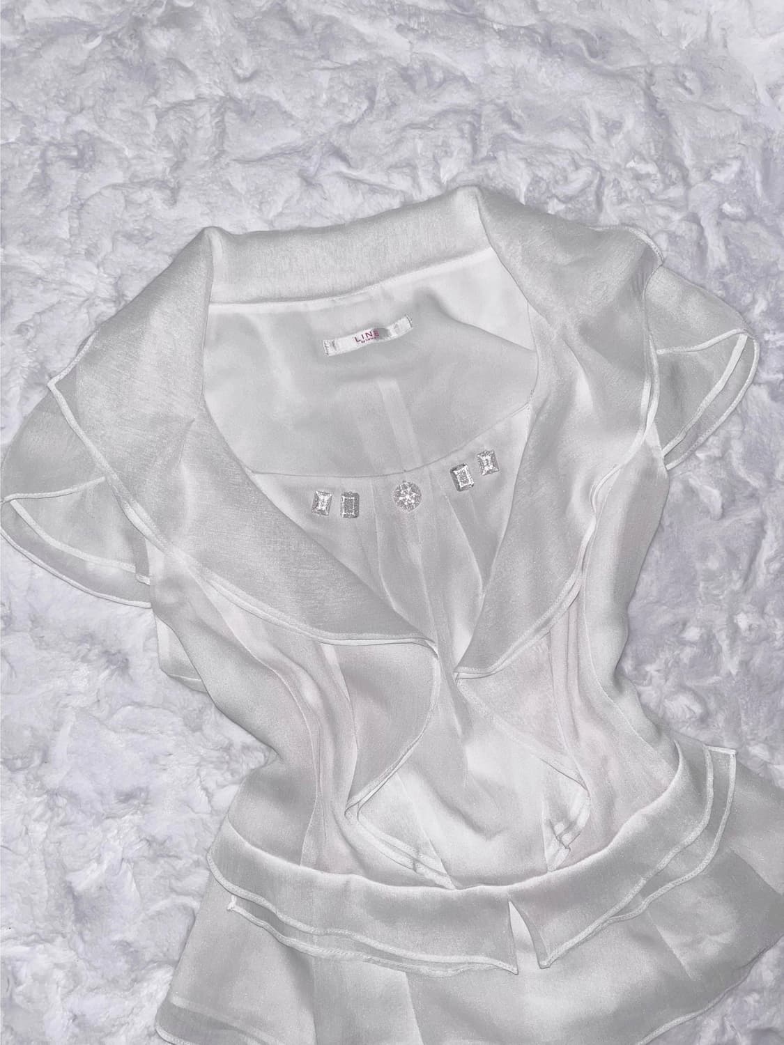빈티지 화이트 큐빅 반팔 블라우스 상품이미지4