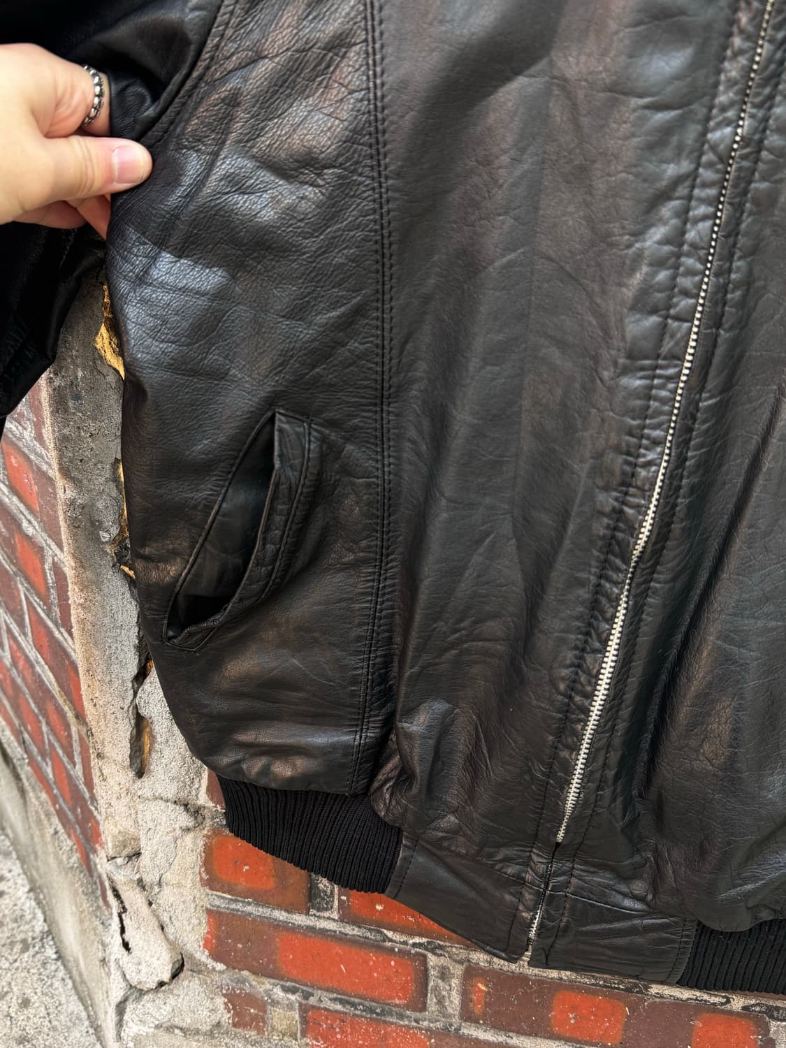 Three Men 싱글 레더 봄버자켓  상품이미지6