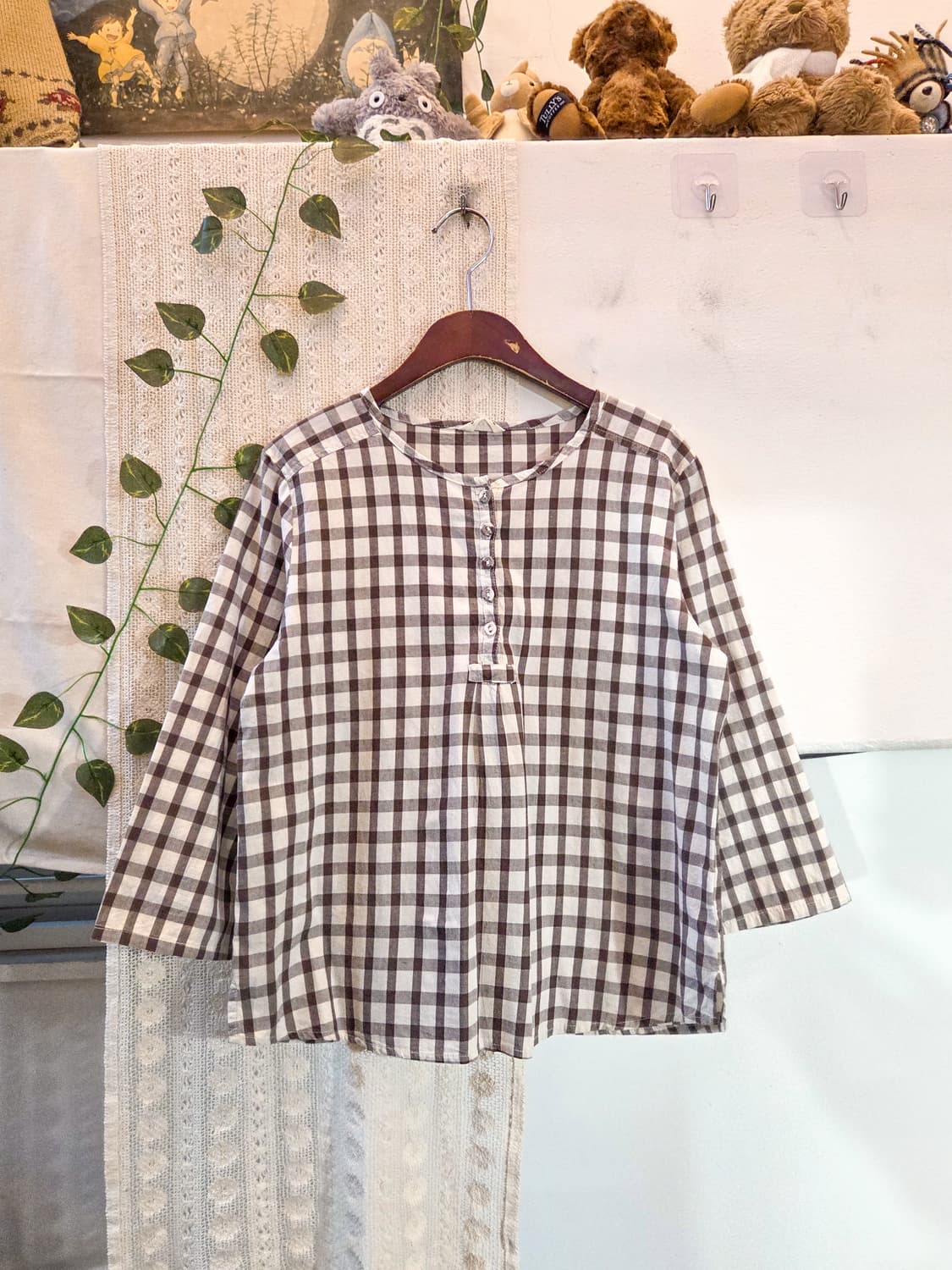 모리 체크 7부 블라우스 상품이미지1