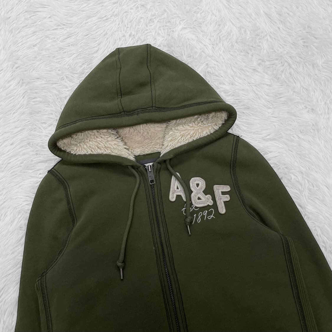 아베크롬비 AF 로고 퍼 후드집업 카키 상품이미지3