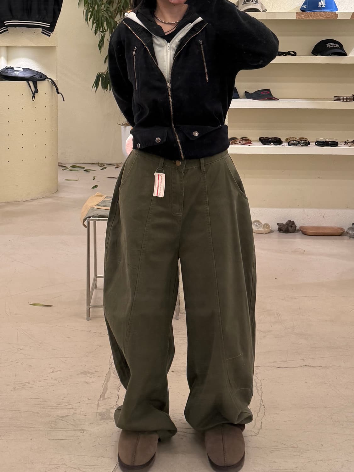 카키 입체 패턴 와이드 팬츠 U496 상품이미지1