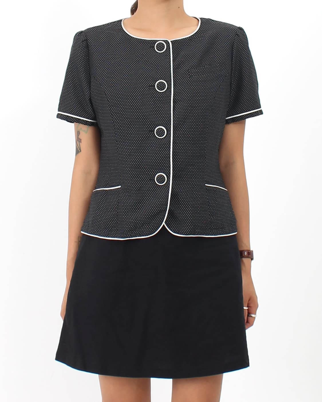 일본 빈티지 블랙 도트 배색 라운드넥 반팔 자켓 상품이미지6