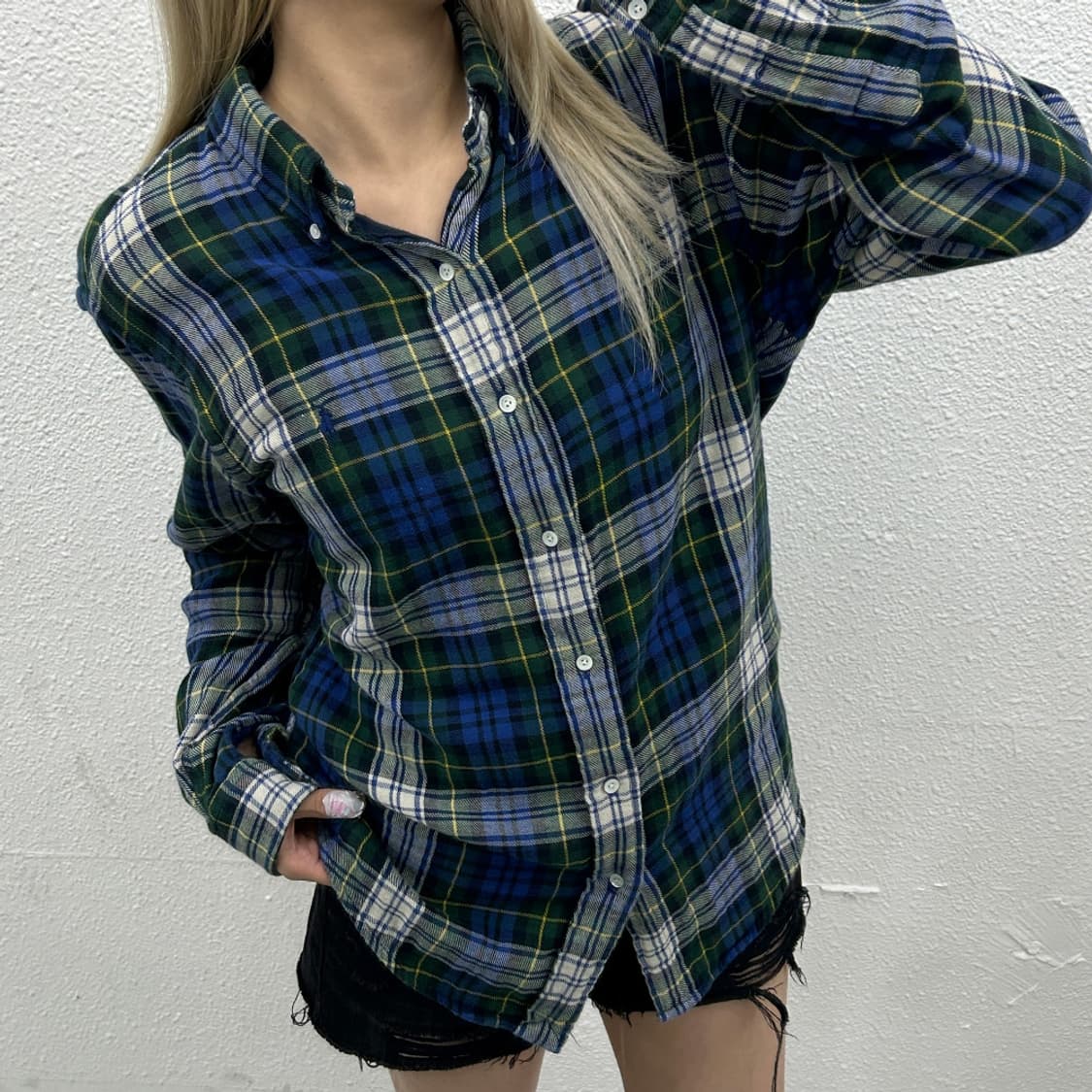 폴로 랄프로렌 네이비포니 타탄체크 린넨 셔츠 L 상품이미지1