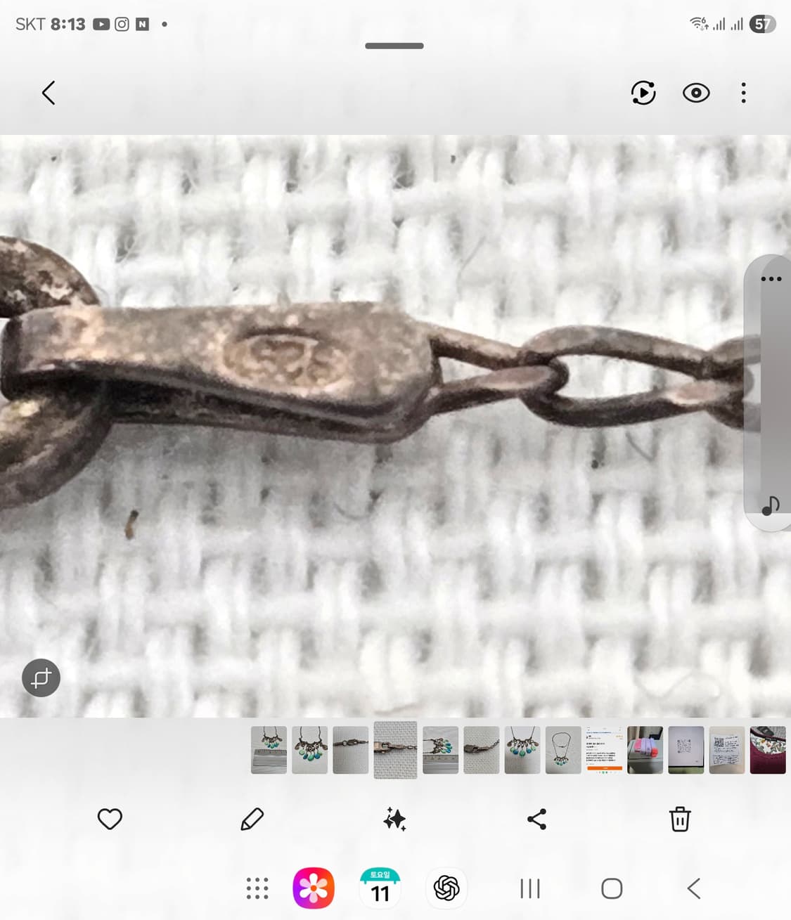 
빈티지 실버 925 이탈리아 드롭 네크리스 그린 블루 글라스 참 상품이미지9