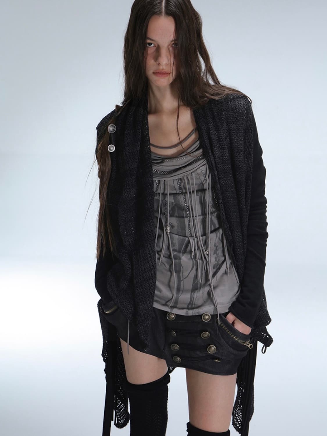 Asymmetric Tassel Wool Hobo Cardigan 상품이미지3