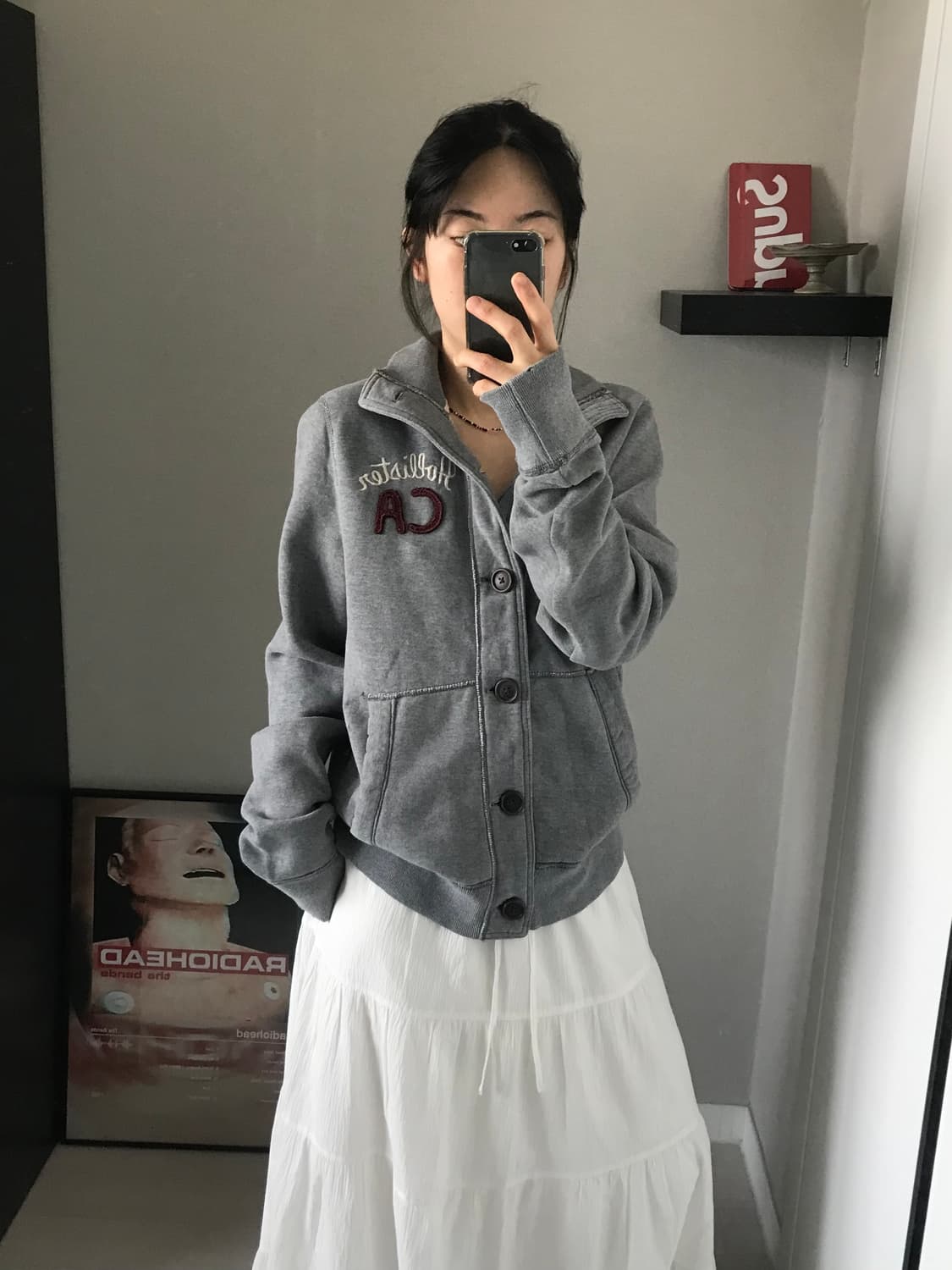 홀리스터 자수 로고 그레이 버튼 면집업 상품이미지2