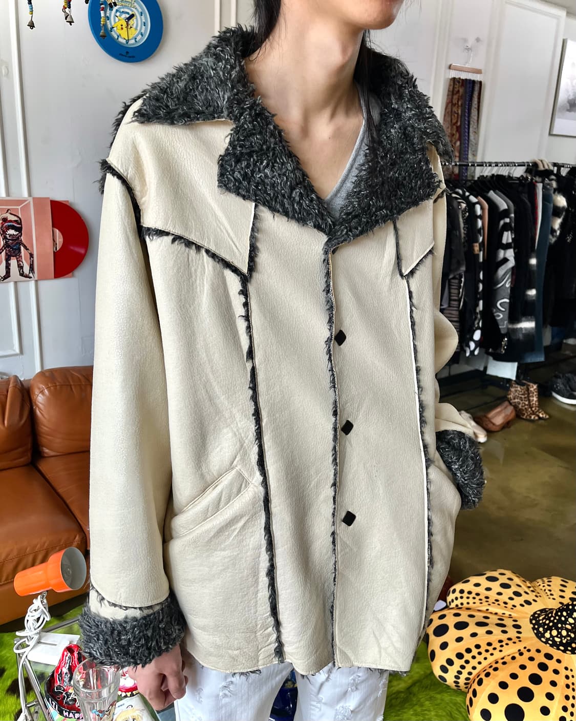 D'HOMME A HOMME Faux Fur Leather Jacket 상품이미지2