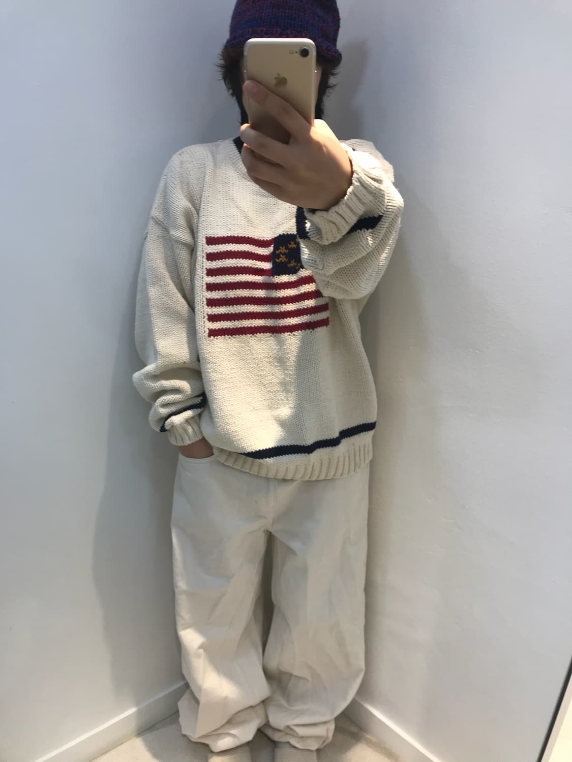 아이보리 성조기 니트 상품이미지2