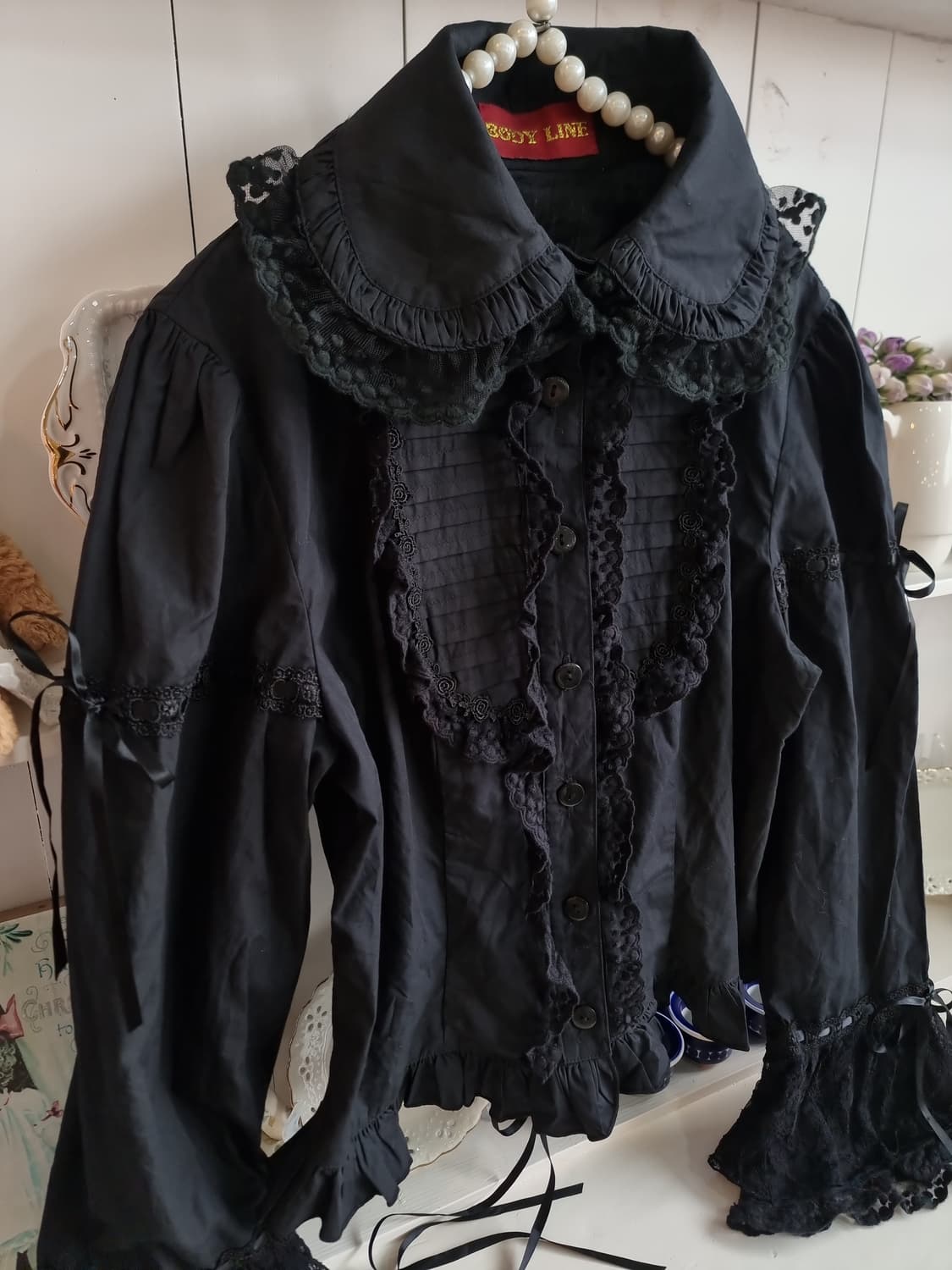 BODY LINE 블랙 레이스 블라우스 상품이미지2