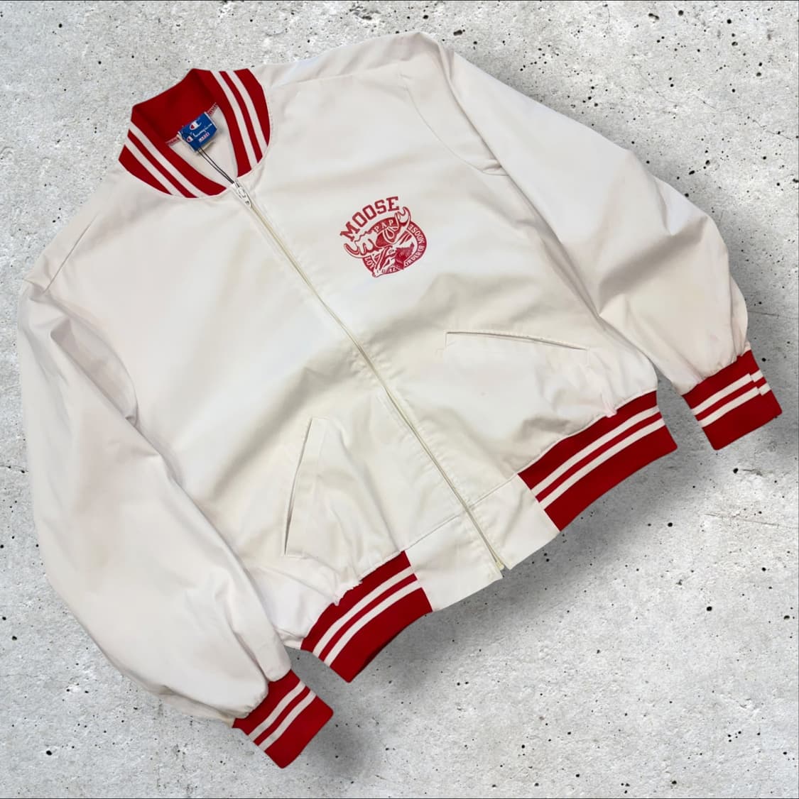 [L] 70s 챔피온 USA MOOSE 자켓 화이트/레드 빈티지 D653 상품이미지1