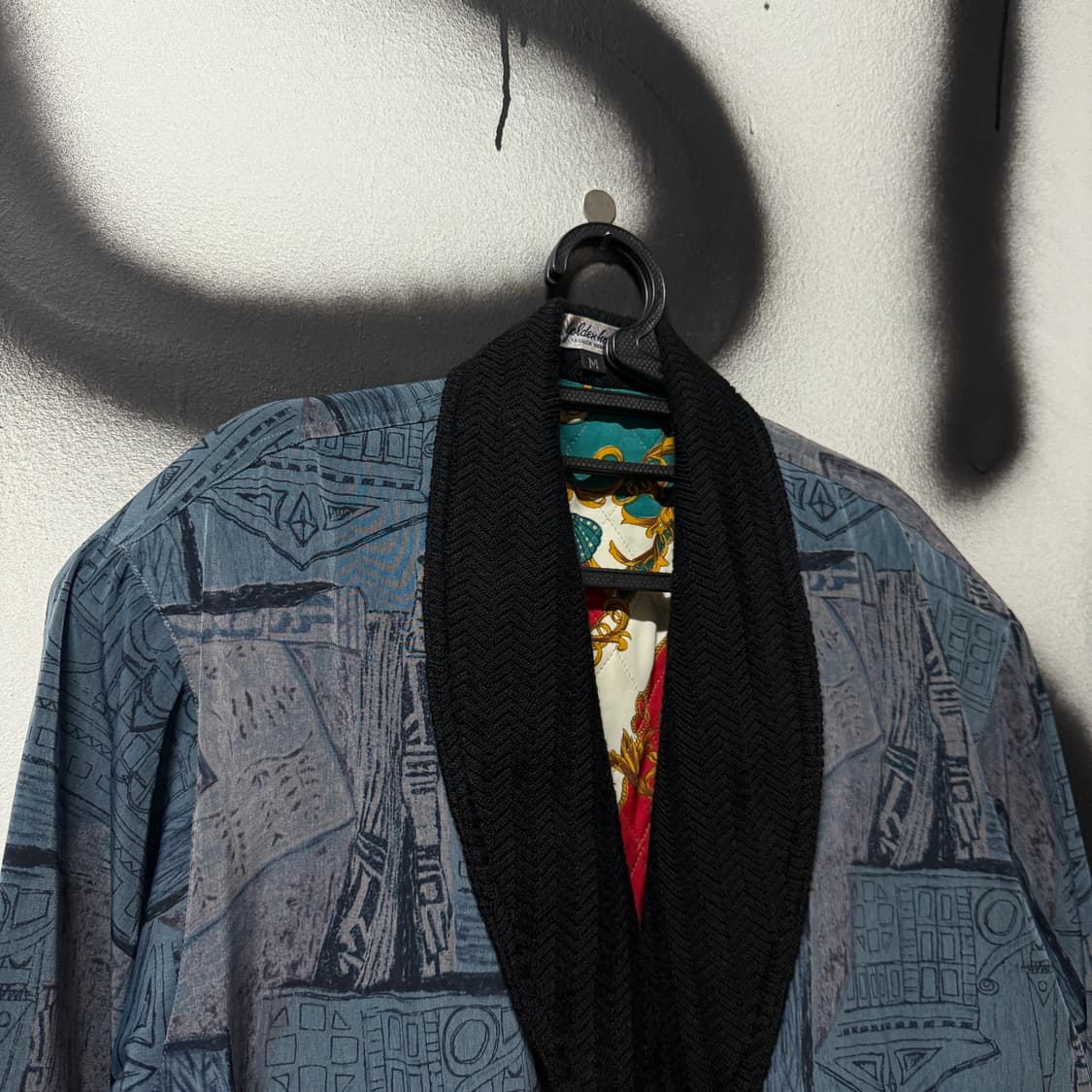 VTG 빈티지 에스닉 바로크 풀 패턴 퀼팅 더블 버튼 블루종 자켓 상품이미지3