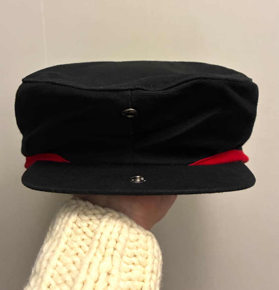 (M)90s 나이키 스포츠 코튼 빈티지 베레모 캡 모자 블랙레드 상품이미지4