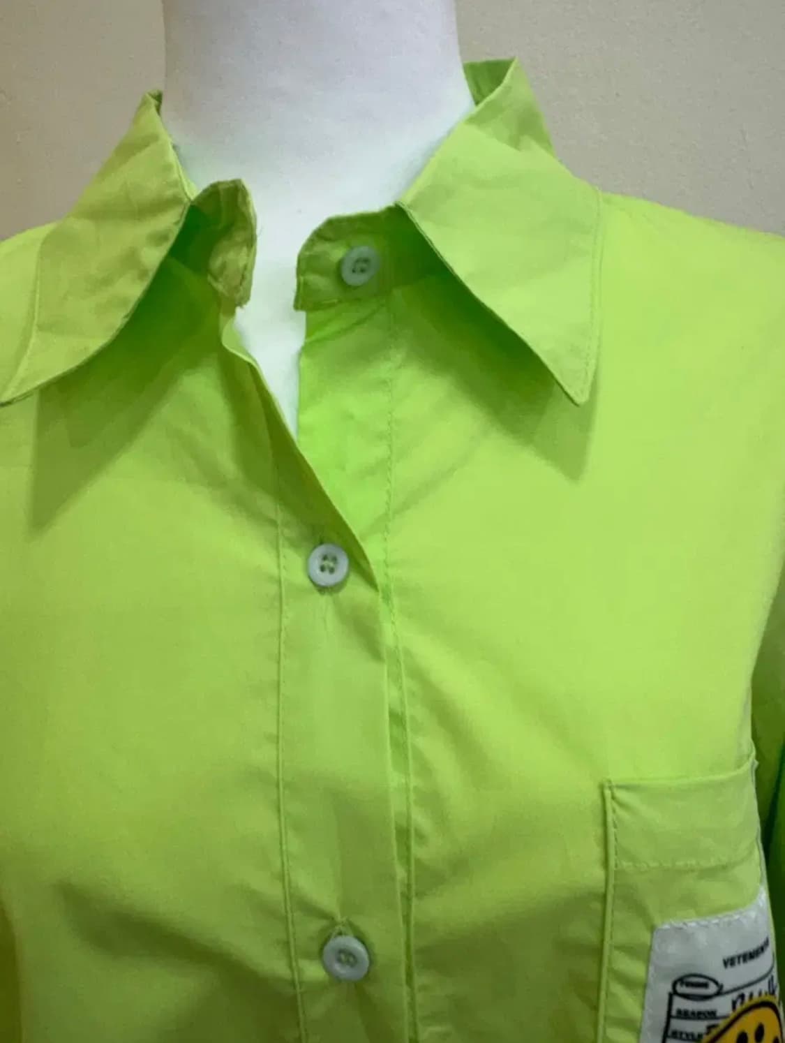 네온 라임 스마일 패치 데님배색 롱셔츠 / 유니크 스트릿 셔츠자켓 상품이미지3