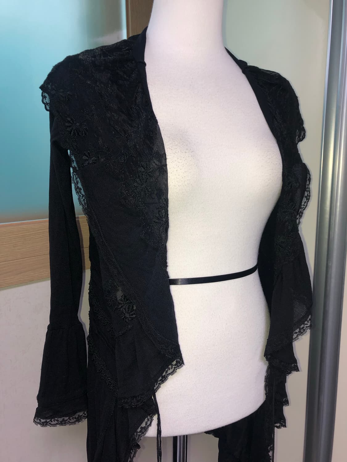 빈티지 구제 플라워 레이스 자수 프릴 여름 긴팔 가디건 상품이미지5