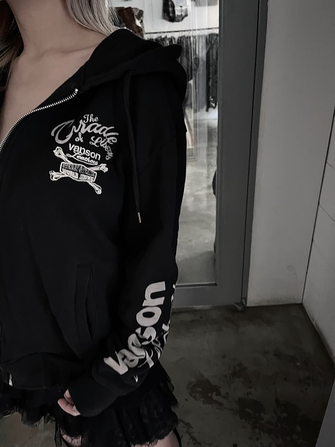 밴슨 오버핏 바이커 무드 코튼 후드집업 상품이미지2