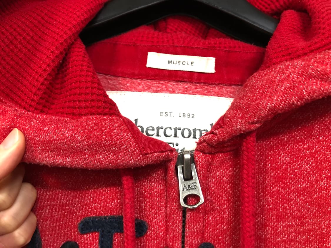 아베크롬비 남녀공용 인디언 자수 레드 후드집업 M 상품이미지3