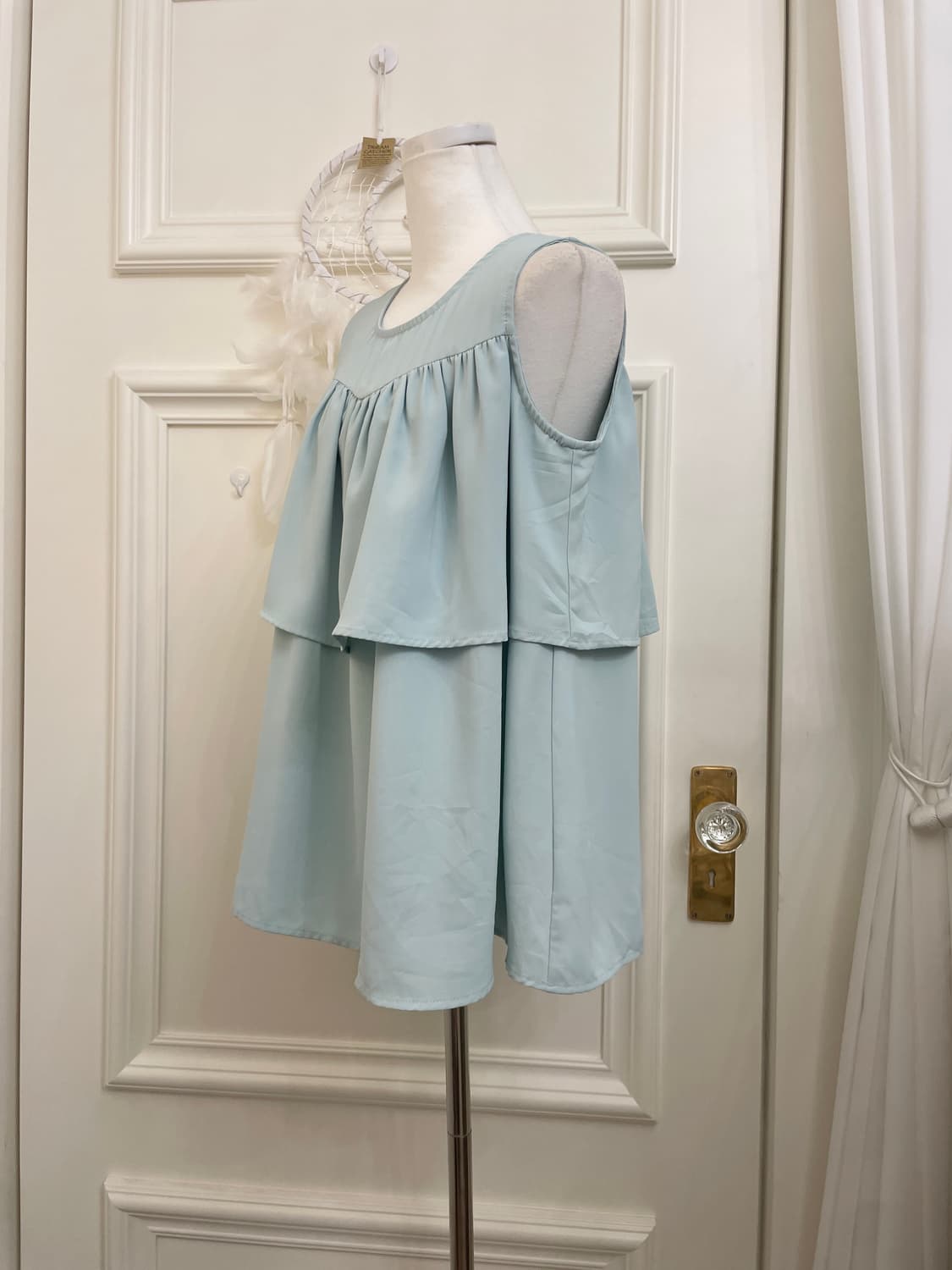 mint shirring layered blouse 상품이미지2