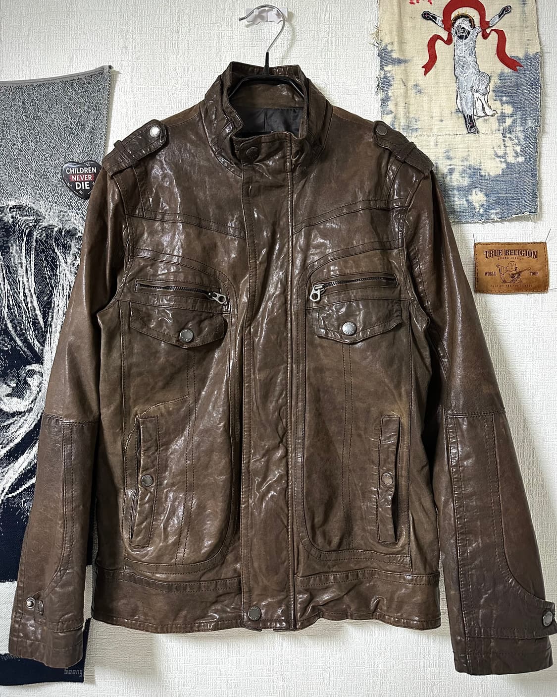 2010 GUESS 이탈리안 램스킨 하이넥 레더자켓 페이드 브라운 상품이미지1