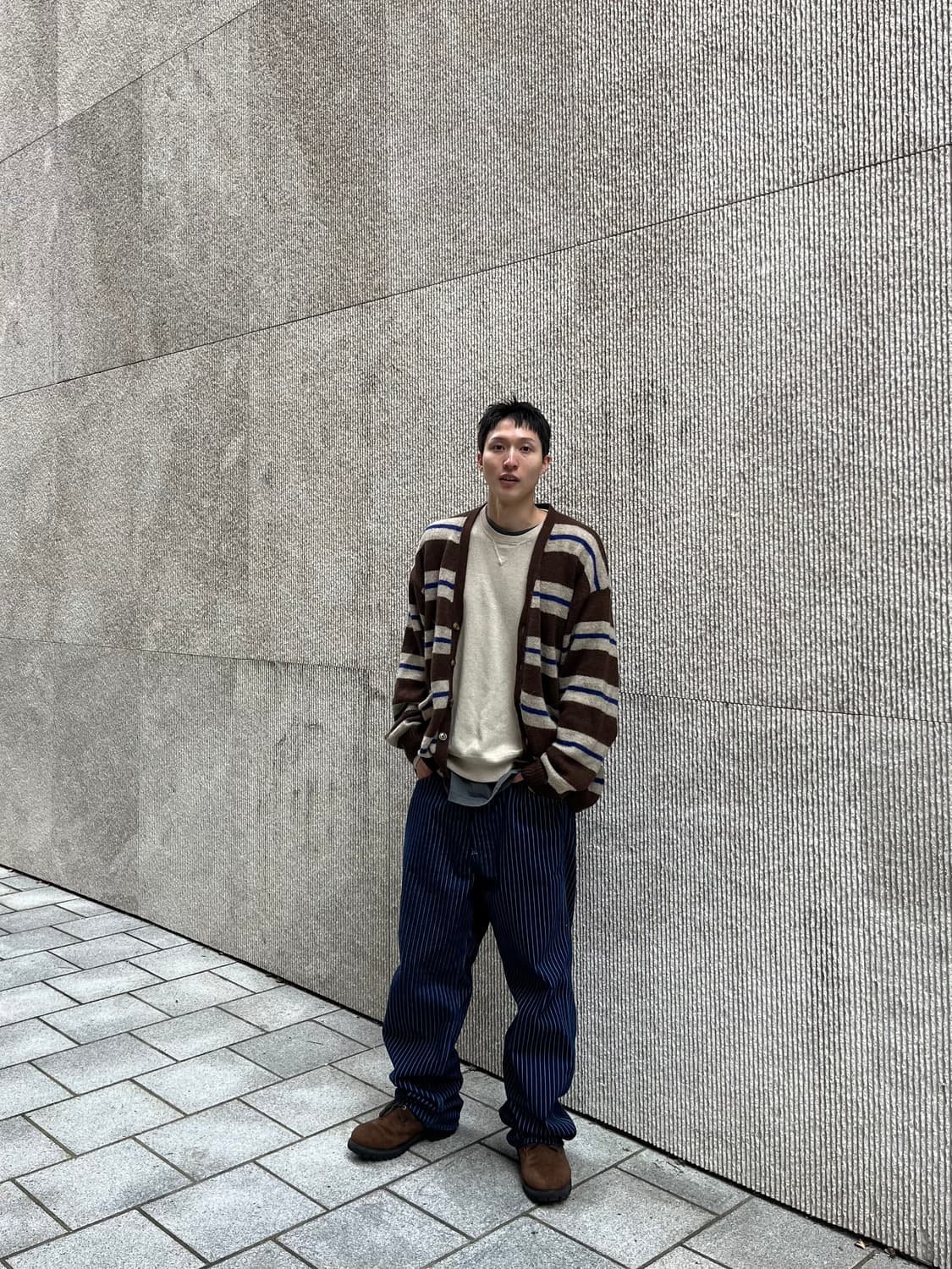 팝트레이닝 컴퍼니 스트라이프 니티드 가디건 브라운 XL 상품이미지3