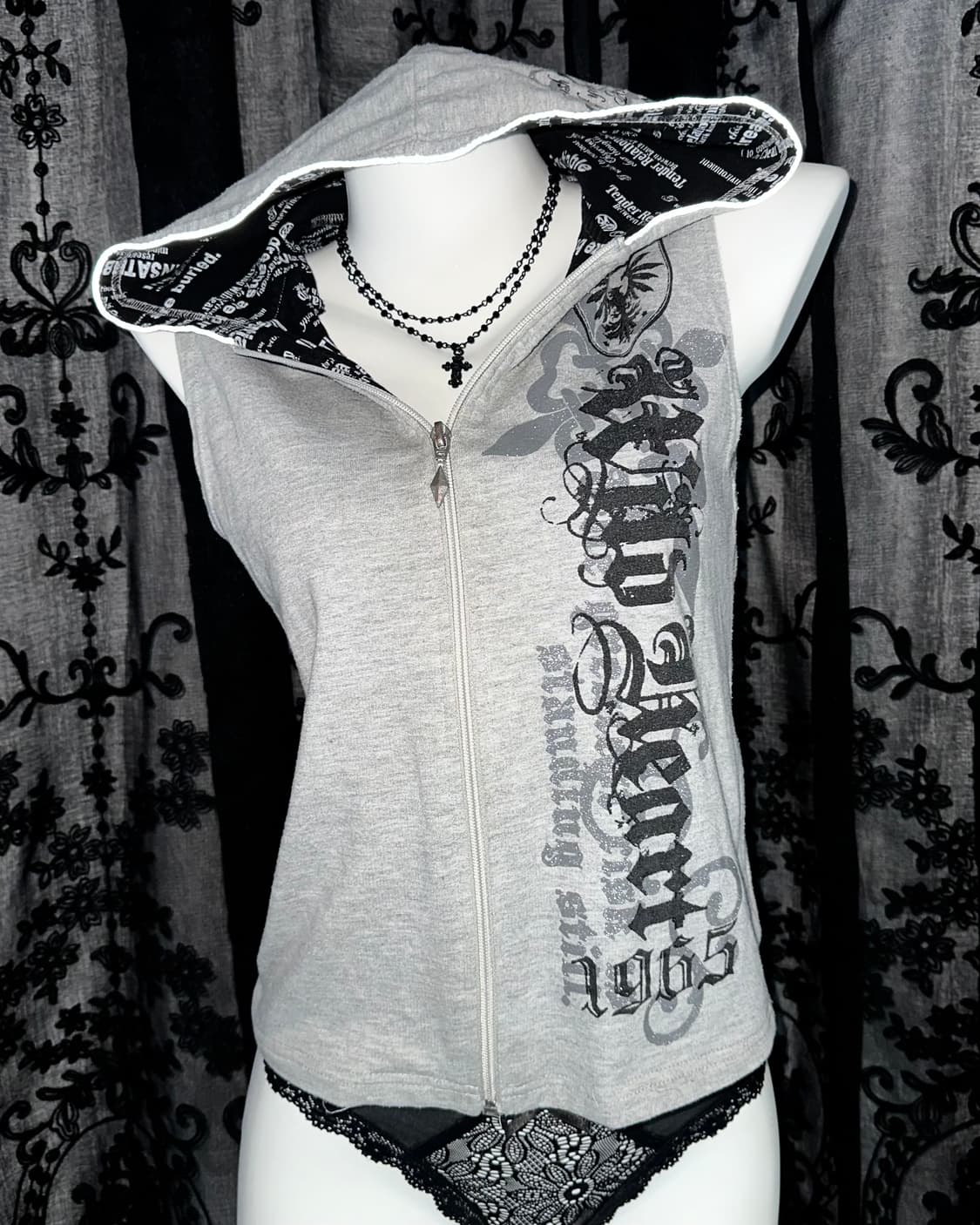 punk lettering hooded zip-up 상품이미지2