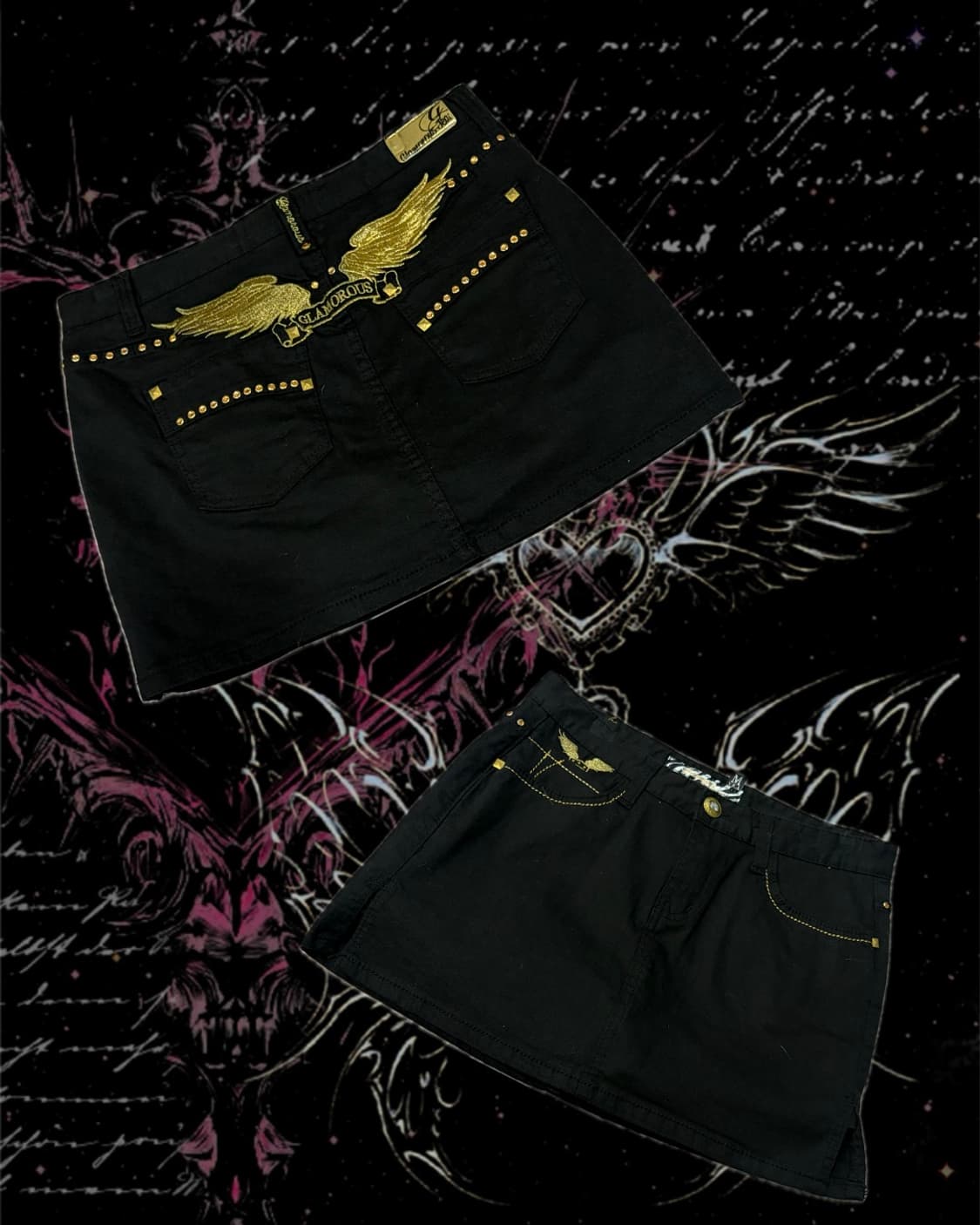 Y2k Gothic gold wing studs mini skirt 상품이미지1