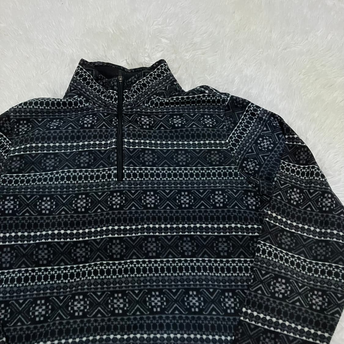 빈티지 네이비 노드 패턴 반집업 후리스 856 y2k 스트릿 모리 갸루  상품이미지3