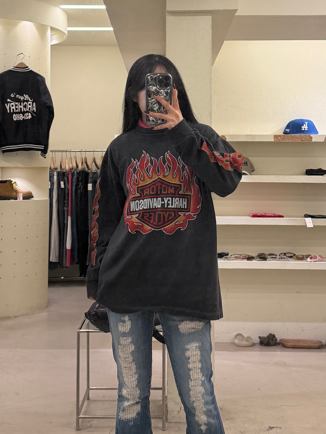 할리데이비슨 빈티지 플레임 로고 롱슬리브 U1322 상품이미지1