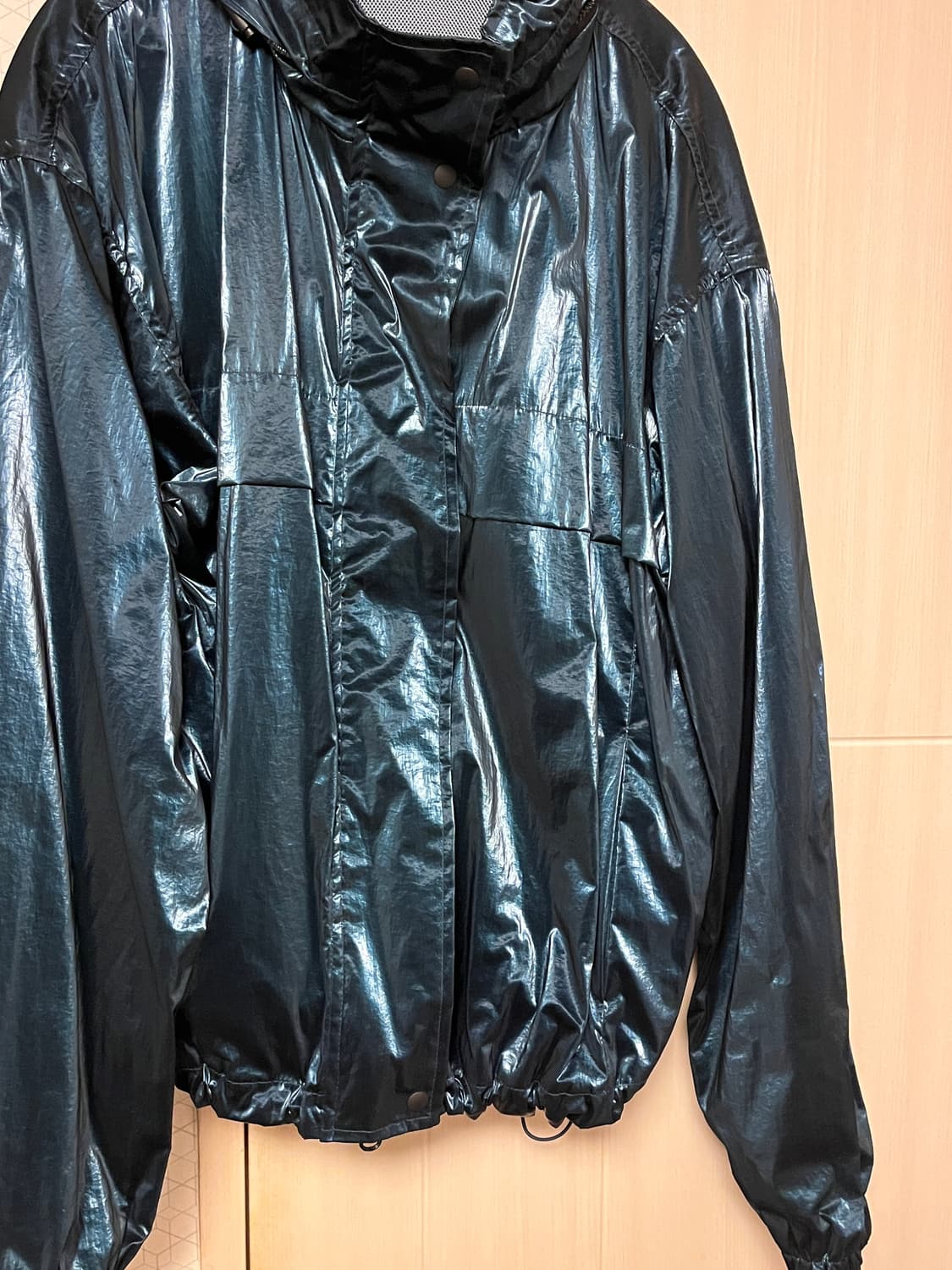 유광 나일론 바람막이 후드 점퍼 폴리 투웨이 블루 상품이미지4