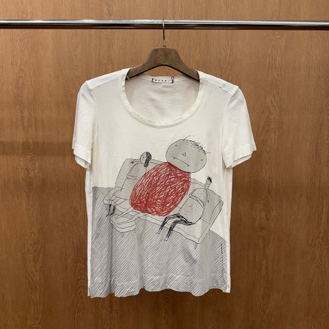 마르니 U넥 반팔 티셔츠 아트워크 그래픽 프린트 디테일 화이트 상품이미지2