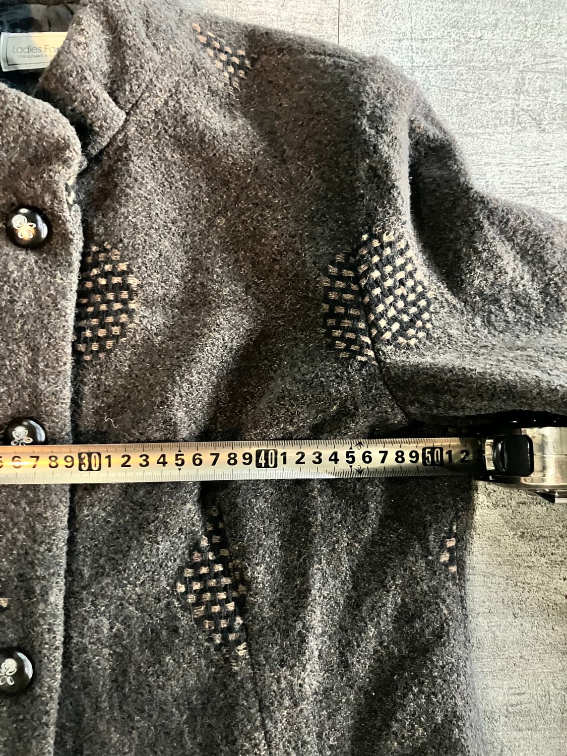 일본빈티지 Ladies 하구미모리걸 할메카지 문양패턴 모직자켓 상품이미지2