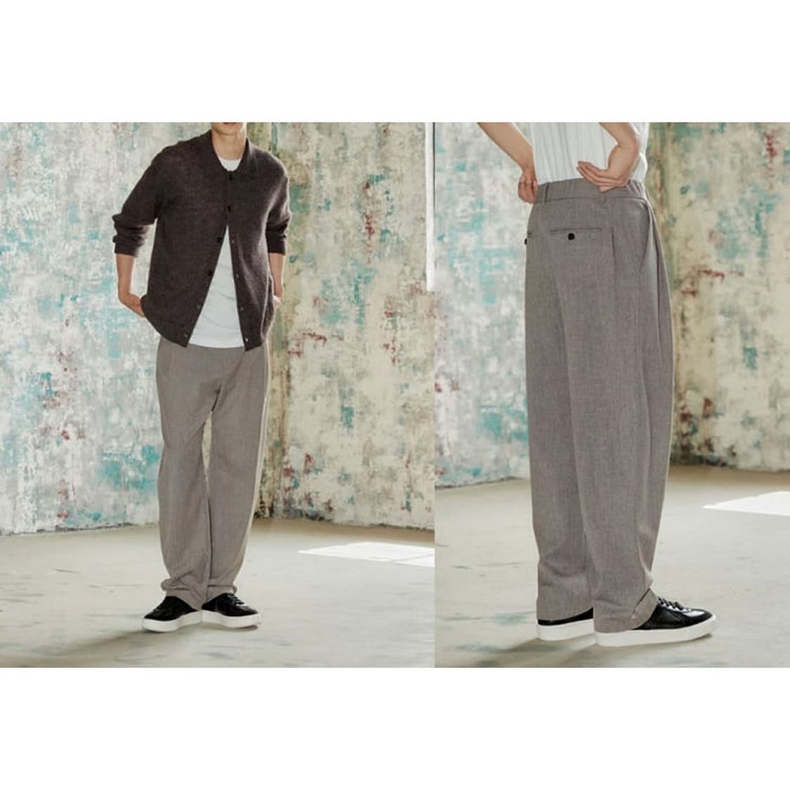 타임옴므 백 밴딩 핀턱 와이드 팬츠 상품이미지6