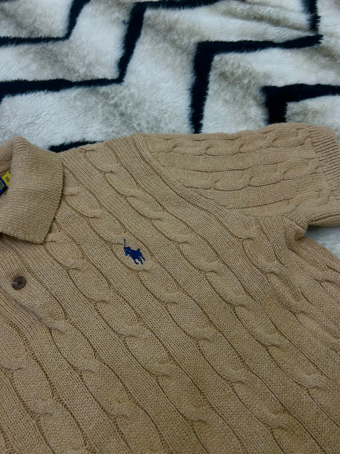 [M]폴로랄프로렌 케이블 니트 반팔/베이지 상품이미지1