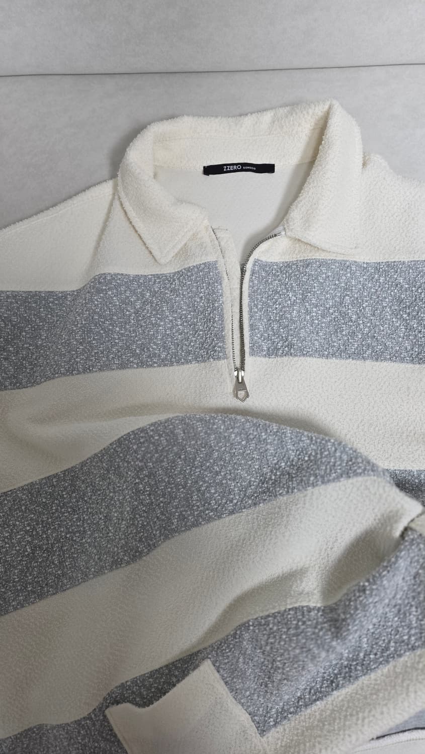 송지오 지제로 트위드 스트라이프 카라 티셔츠 XL 상품이미지6