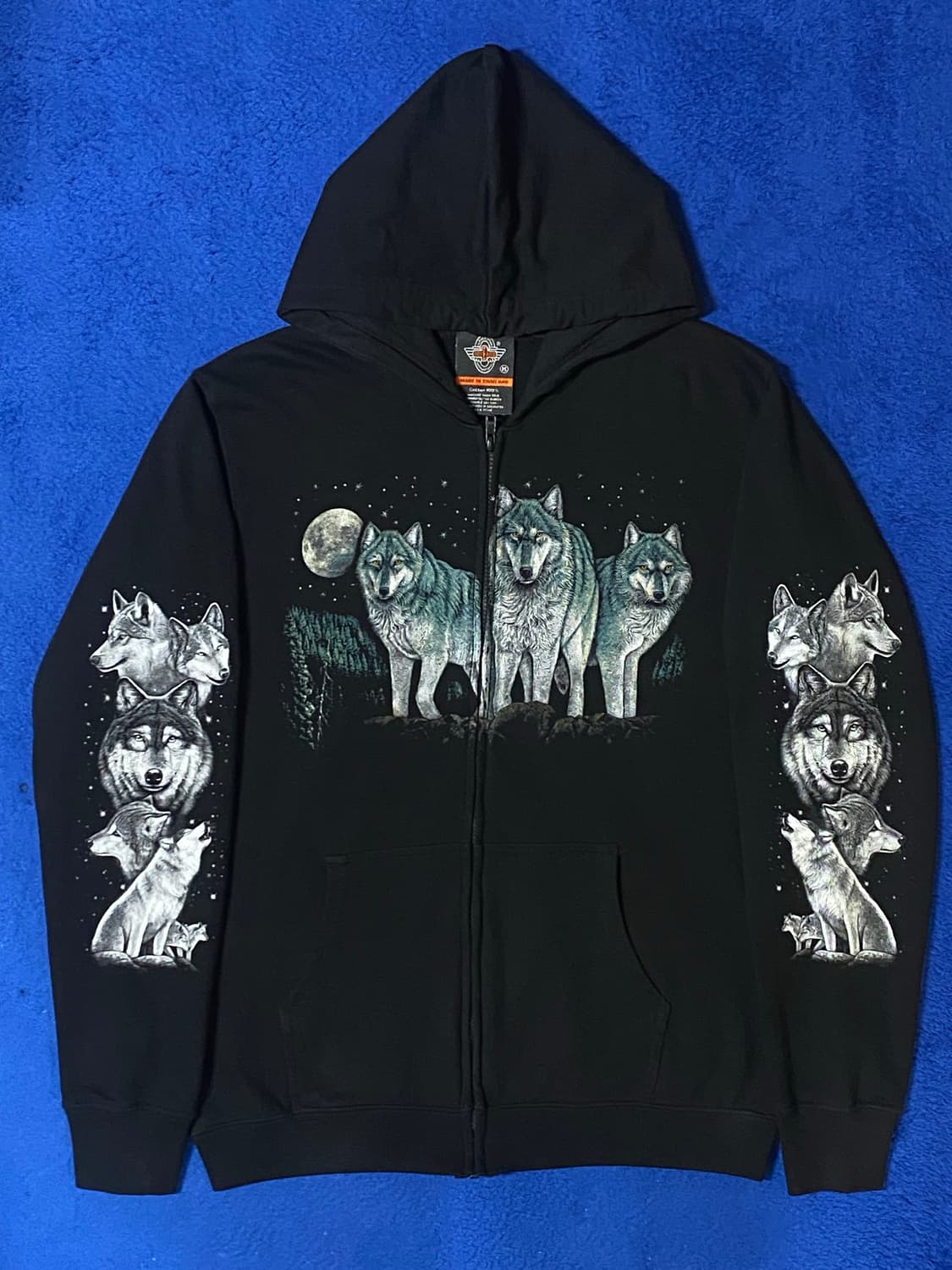 Rock Eagle 블랙 늑대 프린팅 후드 집업 M 상품이미지2