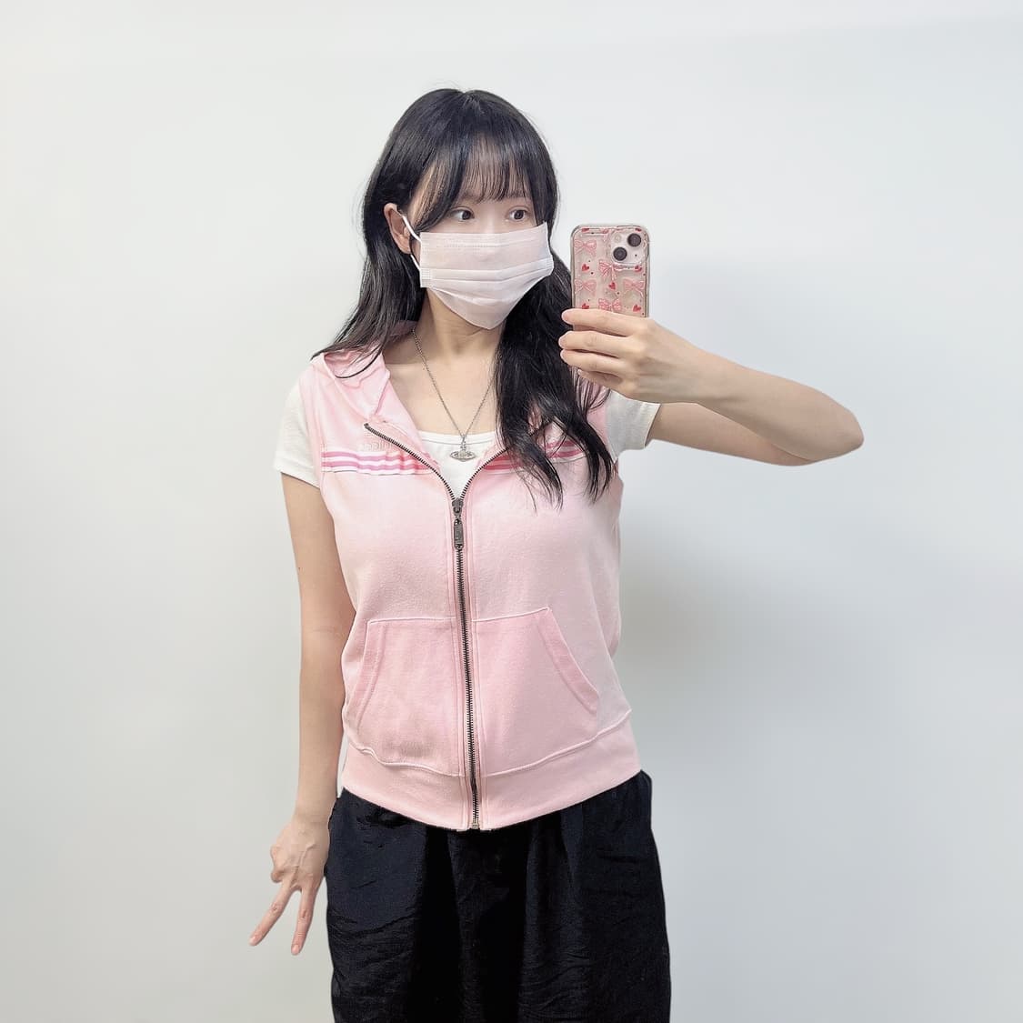 아디다스 불꽃 로고 니트 조끼 후드 집업 핑크 상품이미지1