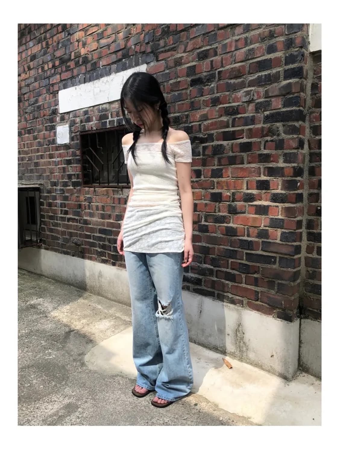 그린씨 데미지 와이드 부츠컷 데님 s 상품이미지1