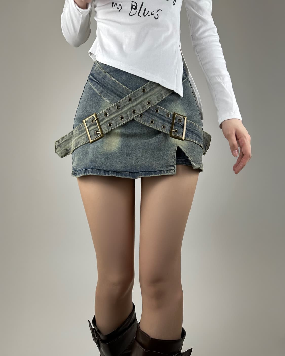 워싱 데님 트윈 치마바지 상품이미지2