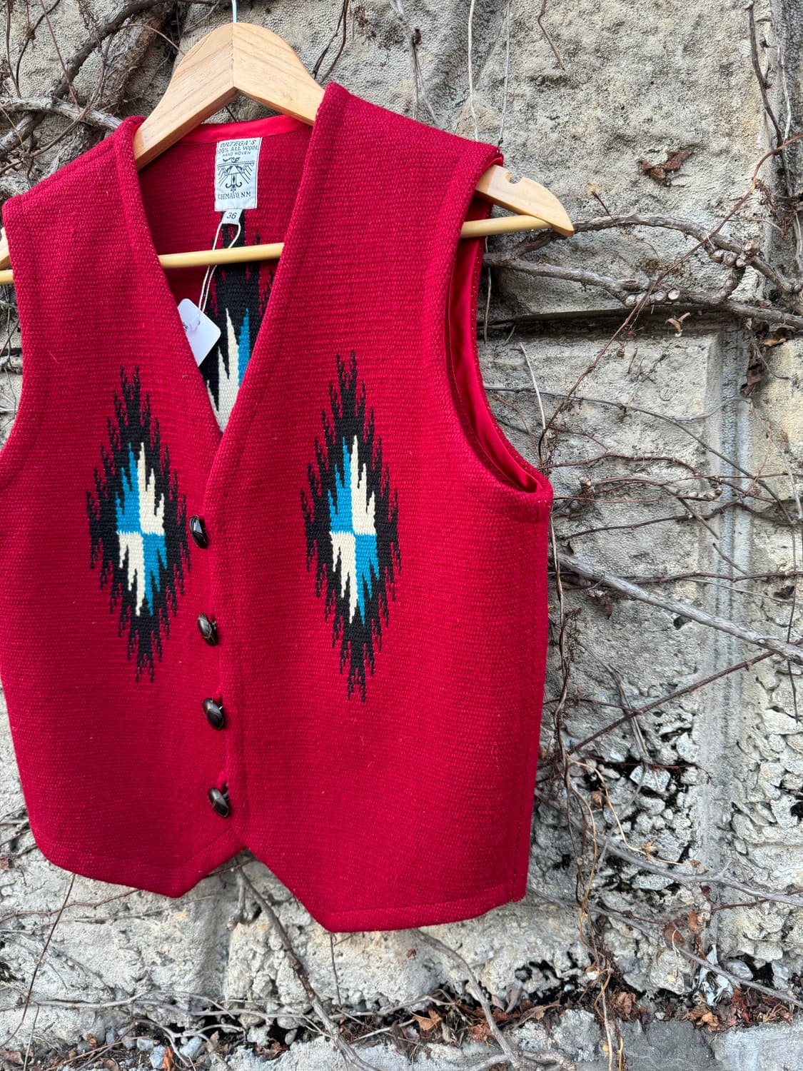 오르테가 핸드 우븐 울 네이티브 무늬 웨스턴 치마요 베스트 조끼 레드 상품이미지3