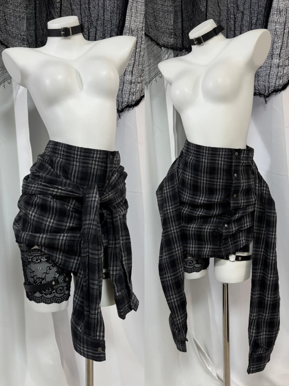 leathery check skirt 상품이미지1