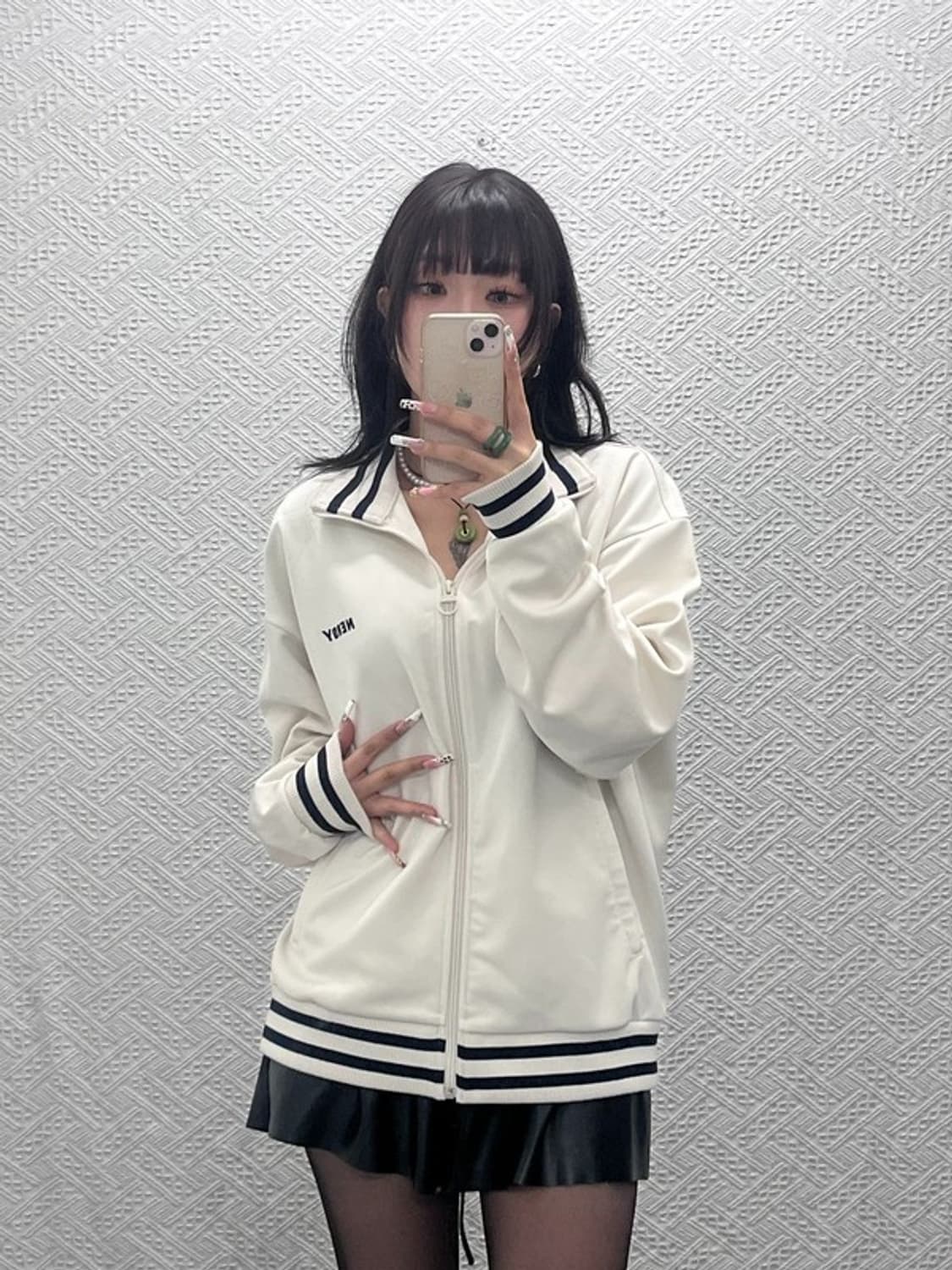 널디 빈티지 레트로 00's 화이트크림 져지 집업 M C11133 상품이미지2