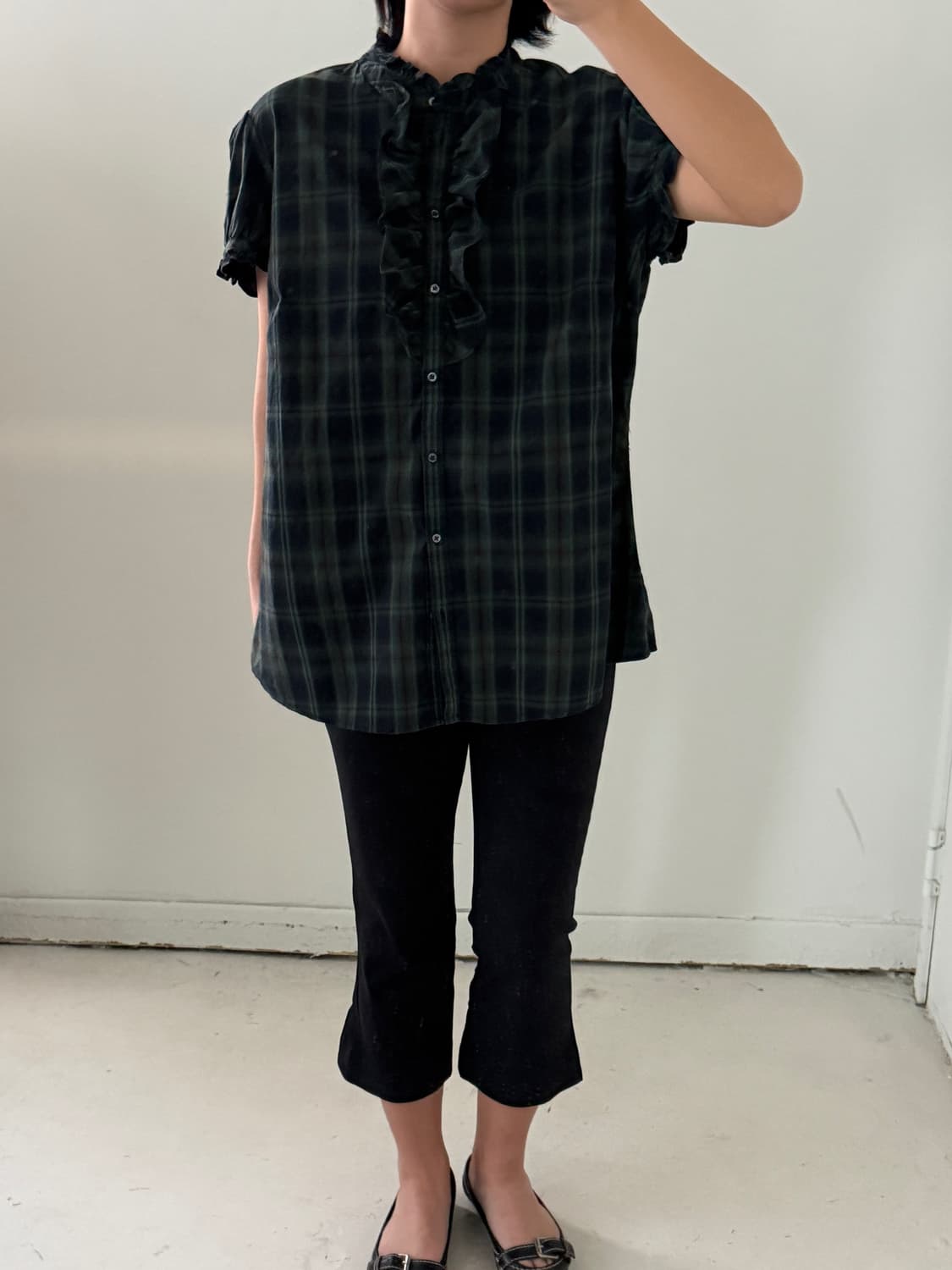 일본빈티지 Gap 타탄체크 프릴 반팔블라우스 상품이미지4