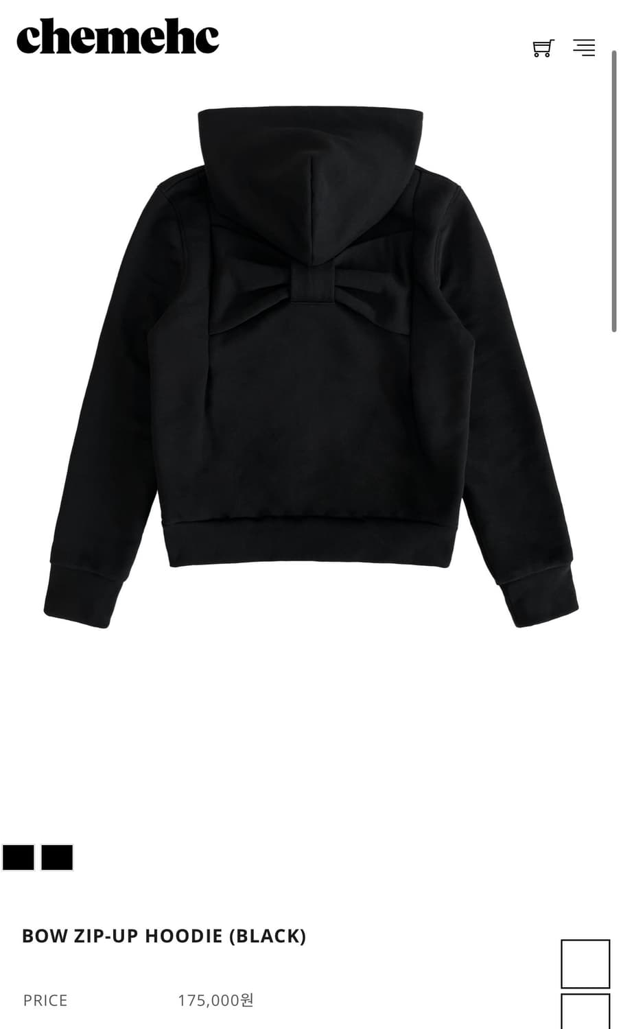 체메씨 BOW ZIP-UP HOODIE (BLACK) 보우 후드티 상품이미지1