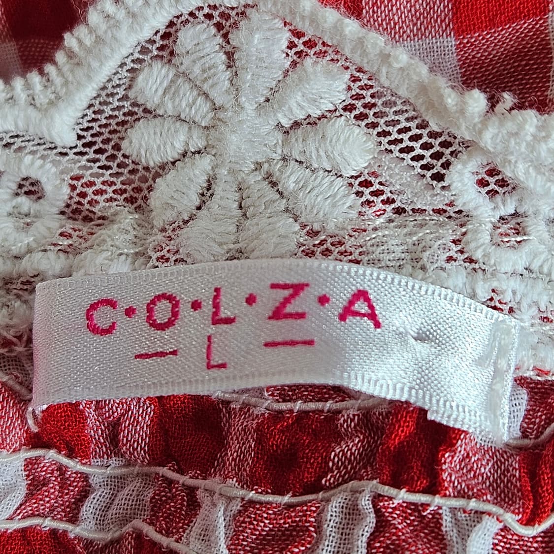 콜자(COLZA) 딸기쨈 깅엄체크 오프숄더 프릴 블라우스 상품이미지7