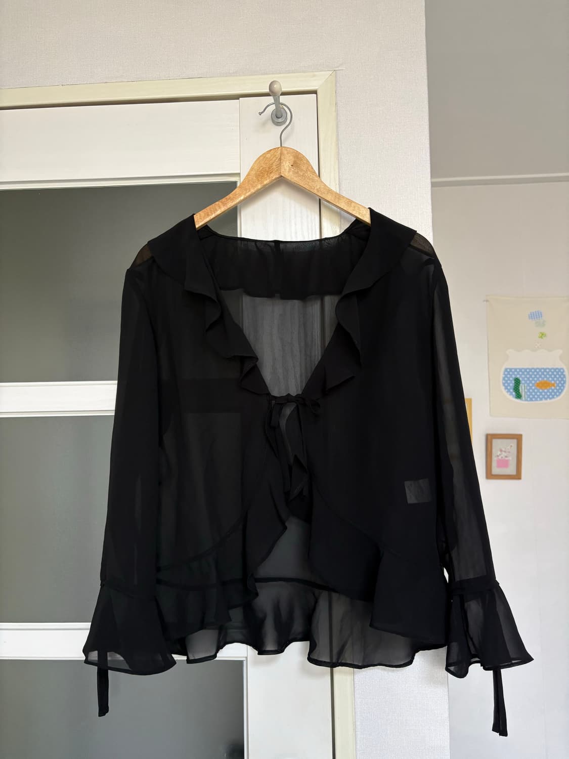 블랙 프릴 시스루 가디건 상품이미지2